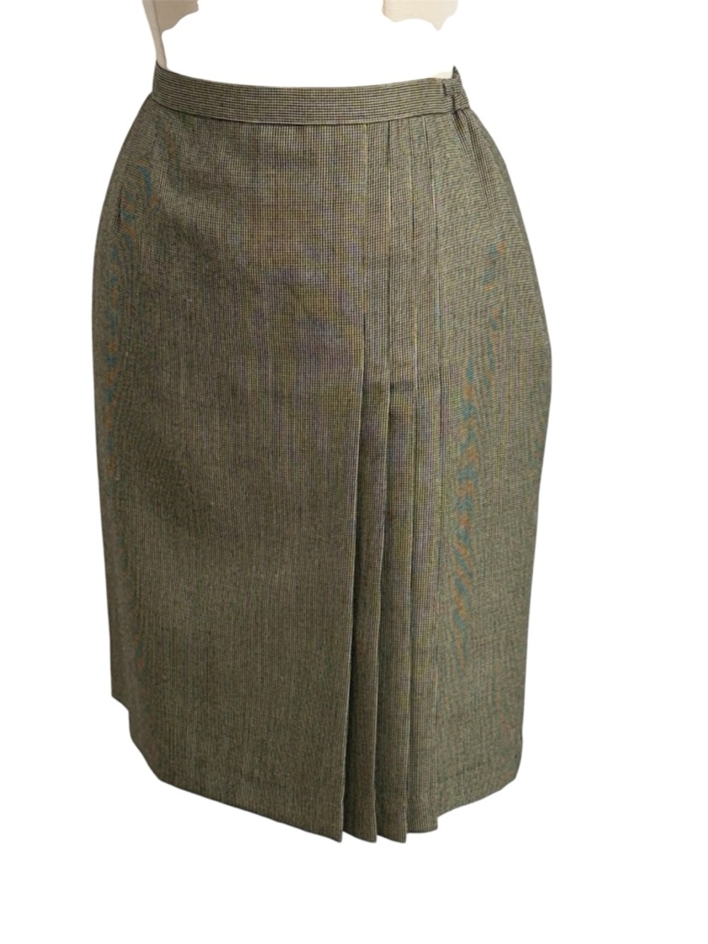 Women's Vintage Houndstooth Pattern Pleated Pencil Skirt, Tan and Black, Size 12 - Picture 2 of 8